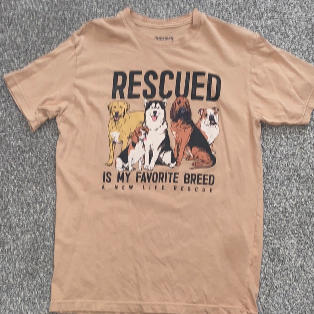 Tan Short Sleeve Tee with Rescued Dog Design